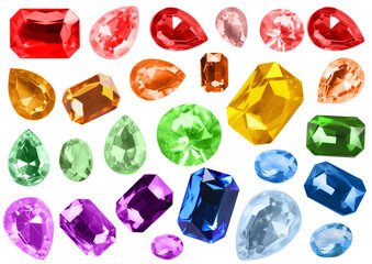Set of different bright gemstones isolated on white