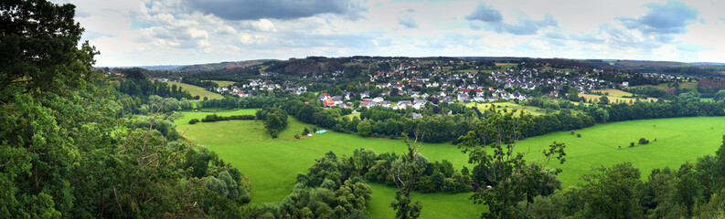 aerial view over a small germany town