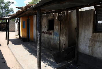 Fototapeta na wymiar Lonely and empty shops in Limulunga, Western Zambia