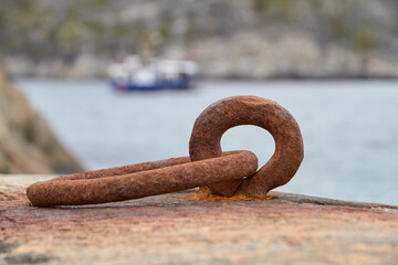 A metal ring embedded in the rock