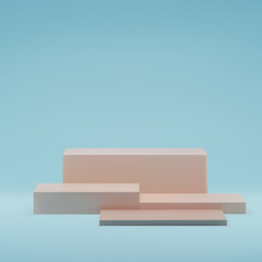Square beige pastel podiums , on blue background, stage in studio, minimal trendy showcase for marketing product display, exhibition. 3d realistic vector illustration.