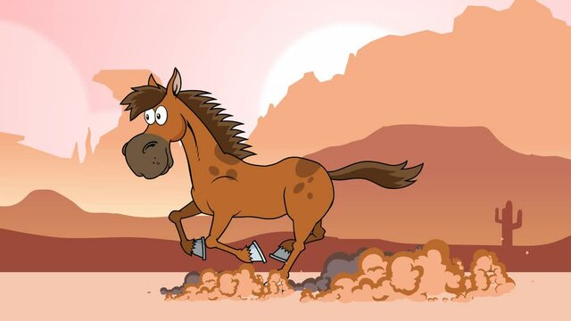 Horse Cartoon Character Running.  4K Animation Video Motion Graphics With Background