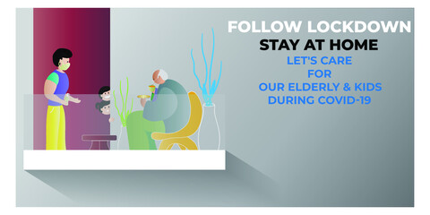 VECTOR ILLUSTRATION FOR BACKGROUND OF FOLLOW LOCK DOWN AND KEEP SOCIAL DISTANCING TO AVOID DEADLY CORONA VIRUS SPREAD.