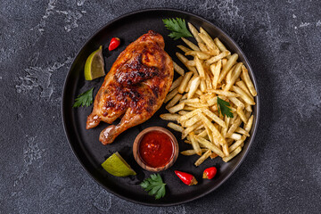 Half Roasted Chicken Piri Piri with French Fries