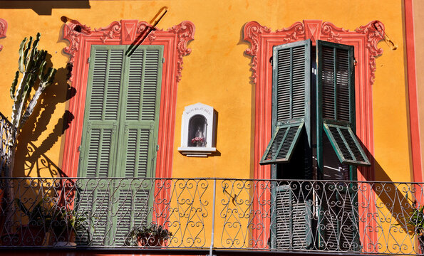  balcony of a historic house in the Ligurian village
  Loano Italy