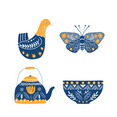 Set of Folk art cliparts in Scandinavian and Nordic style © darijashka