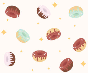 A pattern of said delicious donuts falling or levitating against the background of your design.