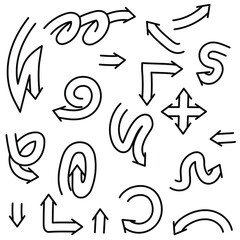 Abstract Set Black Collection Hand Drawn Different Arrows Elements Vector Design Sketch Style Doodle Line Brush Icons