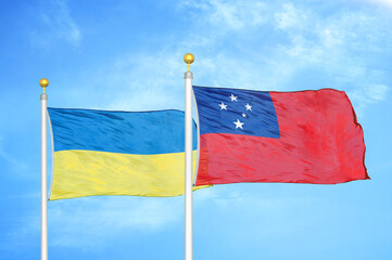 Ukraine and Samoa two flags on flagpoles and blue sky