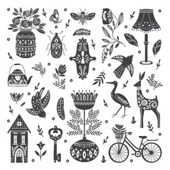 Set of Folk art cliparts in Scandinavian and Nordic style © darijashka