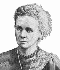 Maria Salomea Sklodowska-Curie Portrait from  Poland 20 Zlotych 2011 Banknotes. An Old paper banknote, vintage retro. Famous ancient Banknotes. Collection.