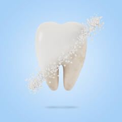 Tooth whitening. The concept of dental examination of teeth, dental health and hygiene. 3D illustration.