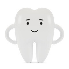 Tooth cartoon character. The concept of dental examination of teeth, dental health and hygiene. 3D illustration.