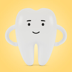 Tooth cartoon character. The concept of dental examination of teeth, dental health and hygiene. 3D illustration.