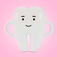 Tooth cartoon character. The concept of dental examination of teeth, dental health and hygiene. 3D illustration.