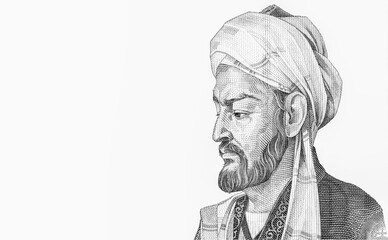 Abu Ali ibn Sina (Avicenna) (980-1037), great scientist, Persian encyclopaedist of the Tajik people. Portrait from Tajikistan 20 Somoni 1999 Banknotes..