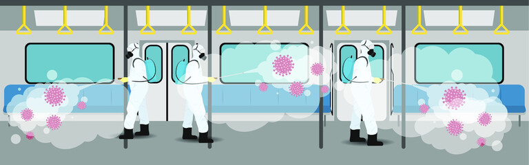 Vector illustration for metro disinfectant during lock down, whole world sanitize for deadly covid 19 disease, 
global attack of corona virus
