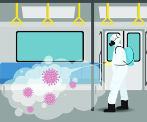 Vector illustration for metro disinfectant during lock down, whole world sanitize for deadly covid 19 disease, 
global attack of corona virus
