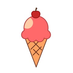 Strawberry pink ice cream with cone vector illustration