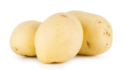 raw potatoes isolated on white background close up