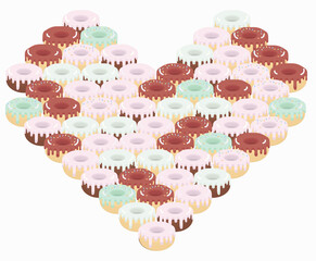 A heart of tightly packed donuts for a particularly sweet gift for him or her. Valentine's Day.