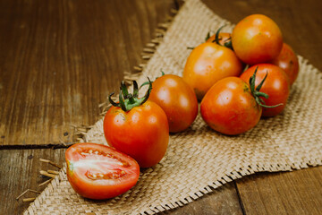 tomatoes on a wooden table