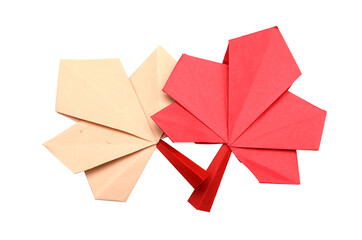 two autumn origami paper leaves