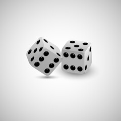 Dice icon with shadow isolated on gray background. Vector illustration
