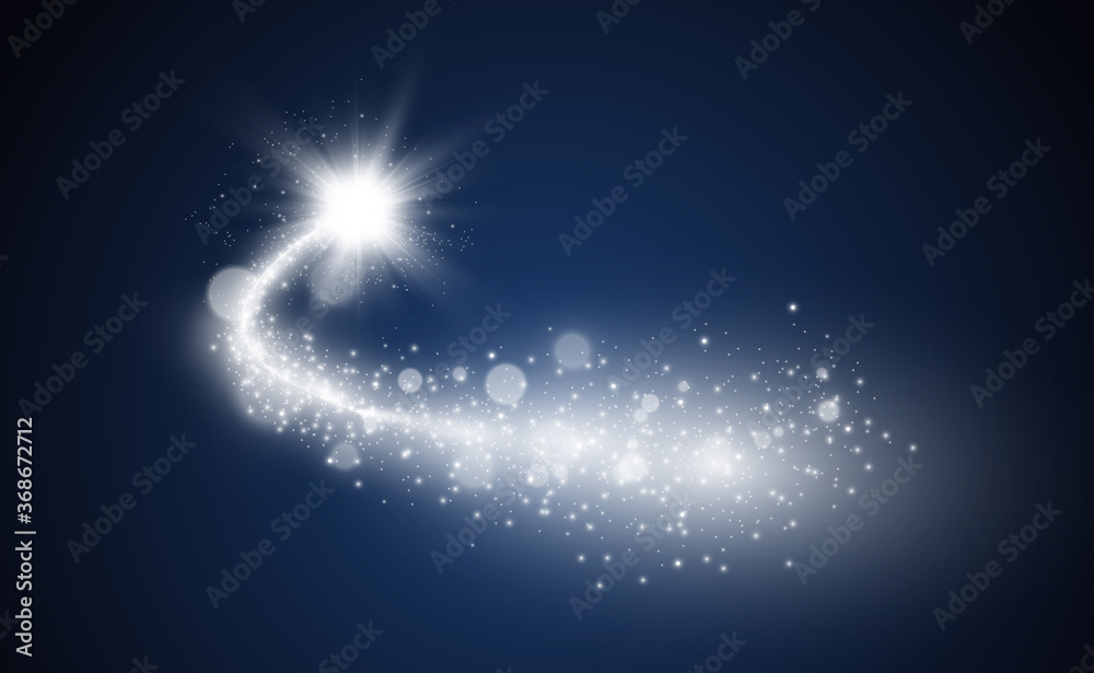 Poster comet on a transparent background. bright star. starry beautiful path. shooting star. comet tail. me