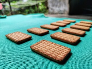Biscuits isolated on light green background