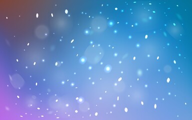 Light Pink, Blue vector background with xmas snowflakes. Snow on blurred abstract background with gradient. The pattern can be used for new year ad, booklets.