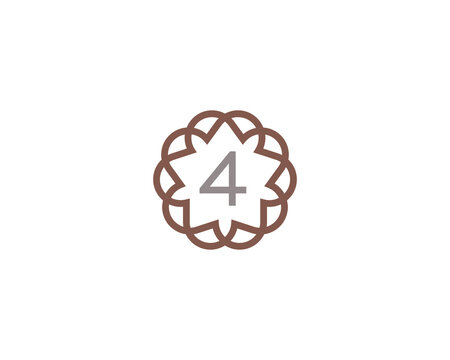 Abstract linear number 4 logo icon design modern minimal style illustration. Premium digit round wreath frame line emblem sign symbol mark logotype