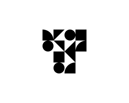 Abstract letter T logo icon design modern minimal style illustration. Creative alphabet from black geometric shapes emblem sign symbol mark logotype.