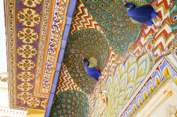 Mor or Peacock Gate at City Palace Jaipur Rajasthan India	