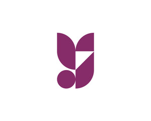 Abstract Y letter, forest, flower logo icon design modern minimal style illustration. Creative alphabet from purple geometric shapes emblem sign symbol mark logotype.