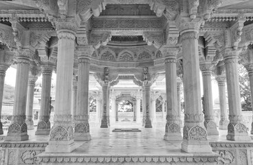 Architectural details of Royal Gaitor Tumbas or Tombs in Jaipur, Rajasthan in India with  columns,...