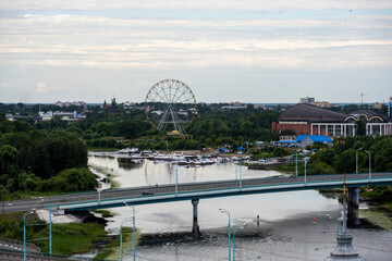 city view from the height of the flight of a bird on ancient buildings