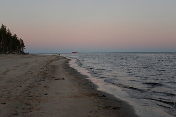 White nights, sunset on the White sea in summer