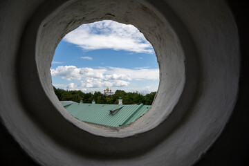 city view through the loopholes of the watchtower
