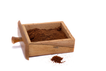 ground coffee in a coffee grinder drawer