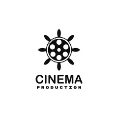 Vintage retro vector logo steering wheel cinema production