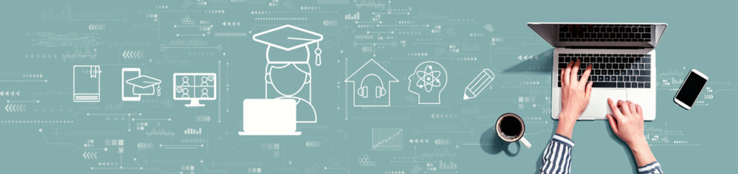 Distance learning theme with person using a laptop computer