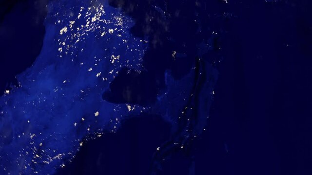 Australia Night Map Hyperlapse in 3D CGI with High Relief Mountains & Foggy Atmosphere