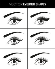 Vector eyeliner shapes variations. Beautiful woman eyes makeup