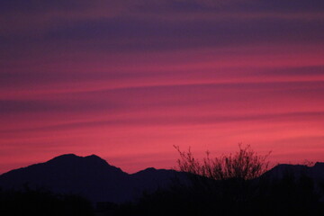 Pink sunset over mountain