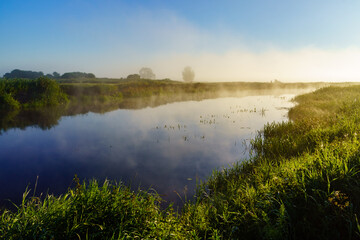 Letni poranek z mgłami w Dolinie Narwi,Podlasie ,Polska © podlaski49