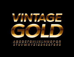 Vector Vintage Gold shiny Font. Premium classic Alphabet/ Luxury retro Letters and Numbers set