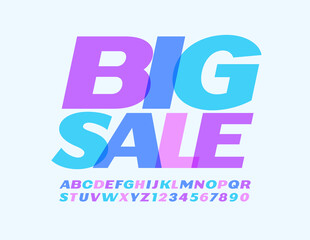 Vector colorful banner Big Sale. Bright creative Font. Artistic Alphabet. Letters and Numbers