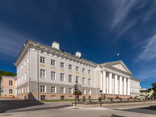 Fototapeta na wymiar Main academic building of the Tartu University, Estonia's oldest and most renowned university