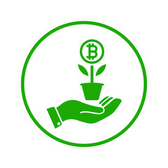 Bitcoin investment, profit icon / green color